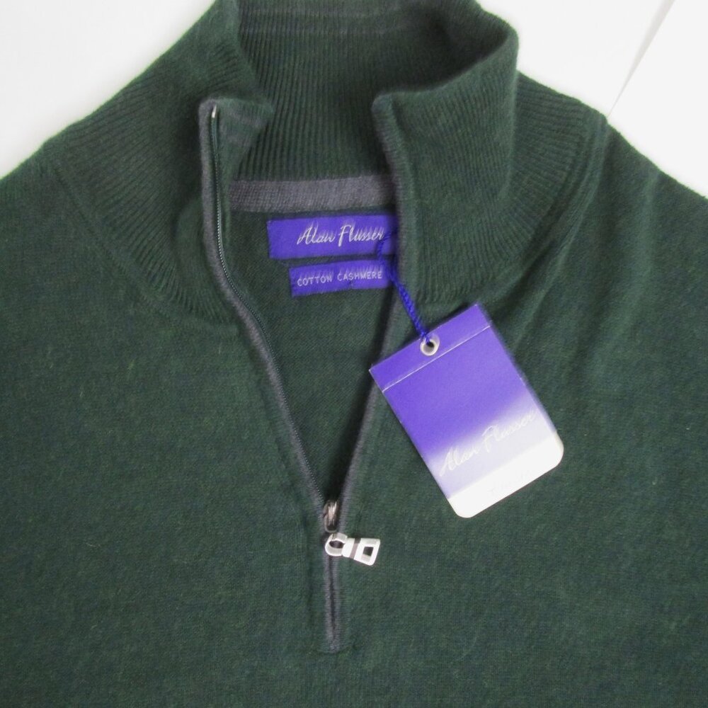 Mens Cotton Cashmere 1/4 Zip Pullover Sweater Green Cuddly
